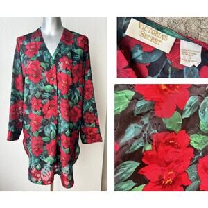 Vtg Victoria's Secret Gold Label Oversized Sheer Top Floral Sleep Feminine S